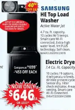 ABC Warehouse Samsung he top load washer offer