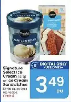 Albertsons Signature Select Ice Cream or Ice Cream Sandwiches offer