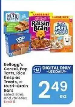 Albertsons Kellogg's Pop Tarts, Rice Krispies Treats, or Nutri-Grain Bars offer