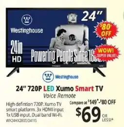 ABC Warehouse Westinghouse 24" 720P LED Xumo Smart TV offer
