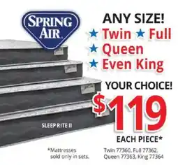 ABC Warehouse Spring Air Sleep Rite II offer