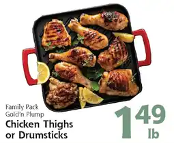 Hugo's Supermarkets Gold'n Plump Chicken Thighs or Drumsticks offer