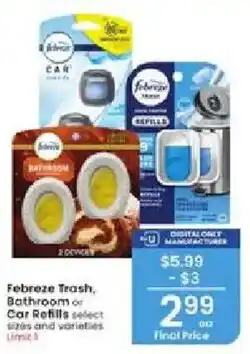 Albertsons Febreze Trash, Bathroom or Car Refills offer