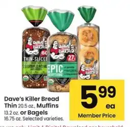 Albertsons Dave's Killer Bread Thin or Muffins or Bagels offer