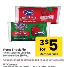 Albertsons Franz Snack Pie offer