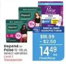Albertsons Depend or Poise incontinence pads offer