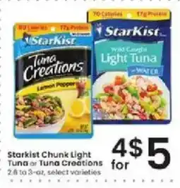 Albertsons Starkist chunk light tuna or tuna creations offer