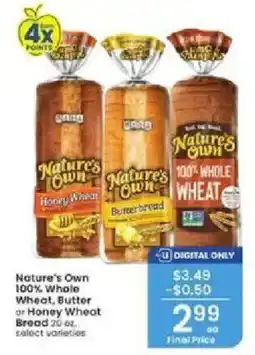 Albertsons Nature's Own 100% Whole Wheat Bread offer