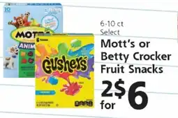 Hugo's Supermarkets Mott's or Betty Crocker Fruit Snacks offer