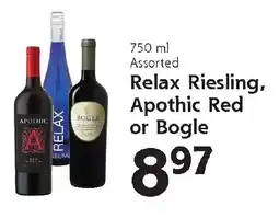 Hugo's Supermarkets Relax Riesling, Apothic Red or Bogle offer