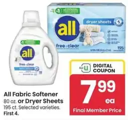 Albertsons All Fabric Softener or Dryer Sheets offer
