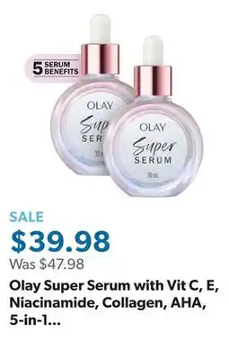 Sam's Club Olay Super Serum with Vit C, E, Niacinamide, Collagen, AHA, 5-in-1 Benefits, 1 fl. oz., 2 pk offer