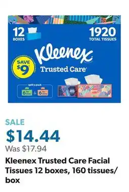 Sam's Club Kleenex Trusted Care Facial Tissues 12 boxes, 160 tissues/box offer