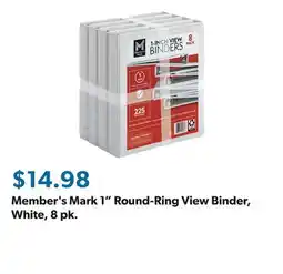 Sam's Club Member's Mark 1 Round-Ring View Binder, White, 8 pk offer