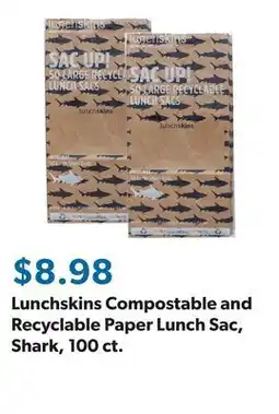 Sam's Club Lunchskins Compostable and Recyclable Paper Lunch Sac, Shark, 100 ct offer