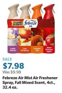 Sam's Club Febreze Air Mist Air Freshener Spray, Fall Mixed Scent, 4ct., 32.4 oz offer