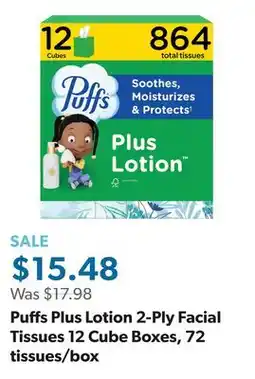 Sam's Club Puffs Plus Lotion 2-Ply Facial Tissues 12 Cube Boxes, 72 tissues/box offer