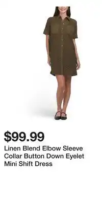 TJ Maxx Linen Blend Elbow Sleeve Collar Button Down Eyelet Mini Shift Dress offer