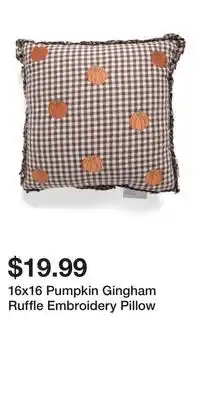 TJ Maxx 16x16 Pumpkin Gingham Ruffle Embroidery Pillow offer