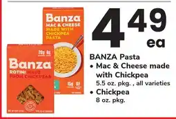 ACME BANZA Pasta • Mac & Cheese made with Chickpea 5.5 oz. pkg., all varieties • Chickpea 8 oz. pkg offer