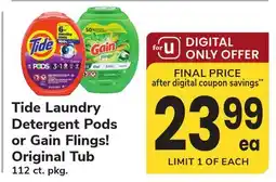 ACME Tide Laundry Detergent Pods or Gain Flings! Original Tub offer