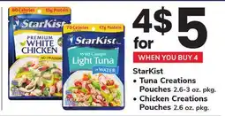 ACME StarKist Tuna Creations Pouches 2.6-3 oz. pkg., Chicken Creations Pouches 2.6 oz. pkg offer
