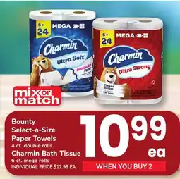 ACME Bounty Select-a-Size Paper Towels 4 ct. Double Rolls Charmin Bath Tissue 6 ct. Mega Rolls offer