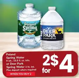 ACME Poland Spring Water 6-pk., 16.9 fl. oz. btl. or Deer Park Spring Water 3 ltr. btl offer