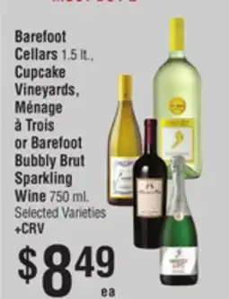 Smart & Final Barefoot Cellars, Cupcake Vineyards, MΓ©nage Γ Trois or Barefoot Bubbly Brut Sparkling Wine offer