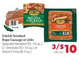 Family Fare Eckrich Smoked Rope Sausage or Links offer