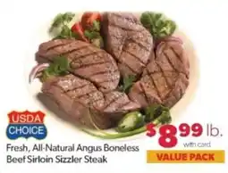 Family Fare Usda choice fresh all-natural angus boneless beef sirloin sizzler steak offer