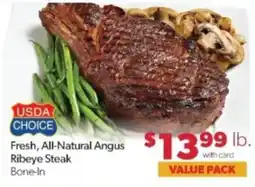 Family Fare Usda choice fresh, all-natural angus ribeye steak bone-in offer