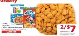 Family Fare Quaker Cap'n Crunch or Life Cereal or Oatmeal Squares offer