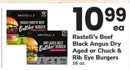 Safeway Rastelli's Beef Black Angus Dry Aged or Chuck & Rib Eye Burgers offer