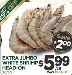 Island Pacific Market Extra Jumbo White Shrimp Head-On offer