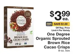 Fairway Store Market One Degree Organic Sprouted Brown Rice Cacao Crisps offer