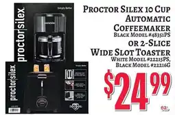 Trade Fair Supermarket Proctor Silex 10 Cup Automatic Coffeemaker or 2-Slice Wide Slot Toaster offer