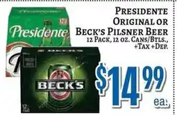 Trade Fair Supermarket Presidente Original or Beck's Pilsner Beer offer