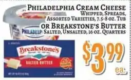 Trade Fair Supermarket Philadelphia cream cheese whipped spreads assorted varieties or breakstone's butter salted unsalted offer