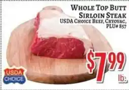 Trade Fair Supermarket Usda choice beef whole top butt sirloin steak offer