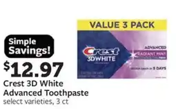 Fareway Crest 3d White Advanced Toothpaste offer