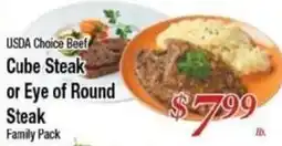 Ferndale Foods Usda Choice Beef Cube Steak or Eye of Round Steak Family Pack offer