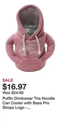 Cabela's Puffin Drinkwear The Hoodie Can Cooler with Bass Pro Shops Logo - Dusty Rose/White offer
