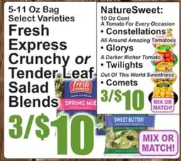 SuperFresh Fresh Express Crunchy or Tender Leaf Salad Blends offer