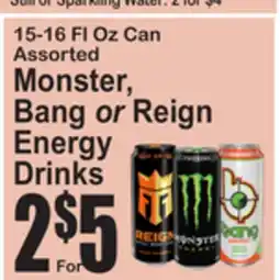 SuperFresh 15-16 FL Oz Can Assorted Monster, Bang or Reign Energy Drinks offer
