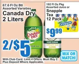 SuperFresh Canada Dry 2 Liters Snapple Tea offer