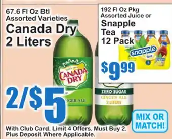 SuperFresh Canada Dry 2 Liters Snapple Tea offer