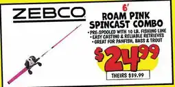 Ollie's ZEBCO 6' ROAM PINK SPINCAST COMBO offer