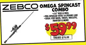 Ollie's ZEBCO OMEGA SPINCAST COMBO offer