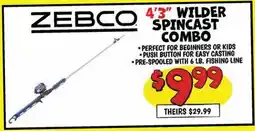 Ollie's ZEBCO 4'3 WILDER SPINCAST COMBO offer
